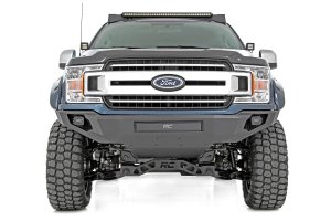 Ford F-150 Front Bumper - Rough Country - High Clearance, Skid Plate, LED Cubes and Light Bar - Flat Black - '18-'20 Ford F-150 Front Bumper - Rough Country - High Clearance, Skid Plate, LED Cubes and Light Bar - Flat Black - '18-'20